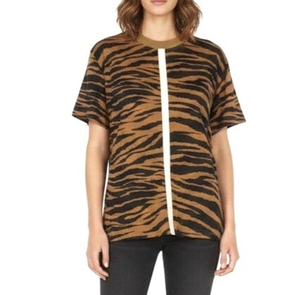 S'EDGE SEDGE Brown/Black ANIMAL TIGER STRIPES w/Center Stripe BLOUSE/TOP Sz S